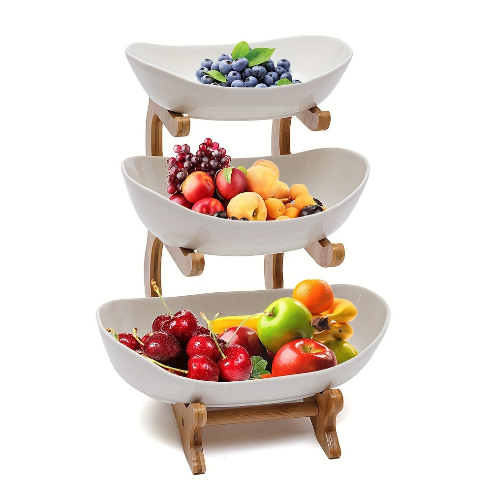 Organisateur de cuisine 3 niveaux pour stockage aliments, parfait comme panier fruits ou légumes.