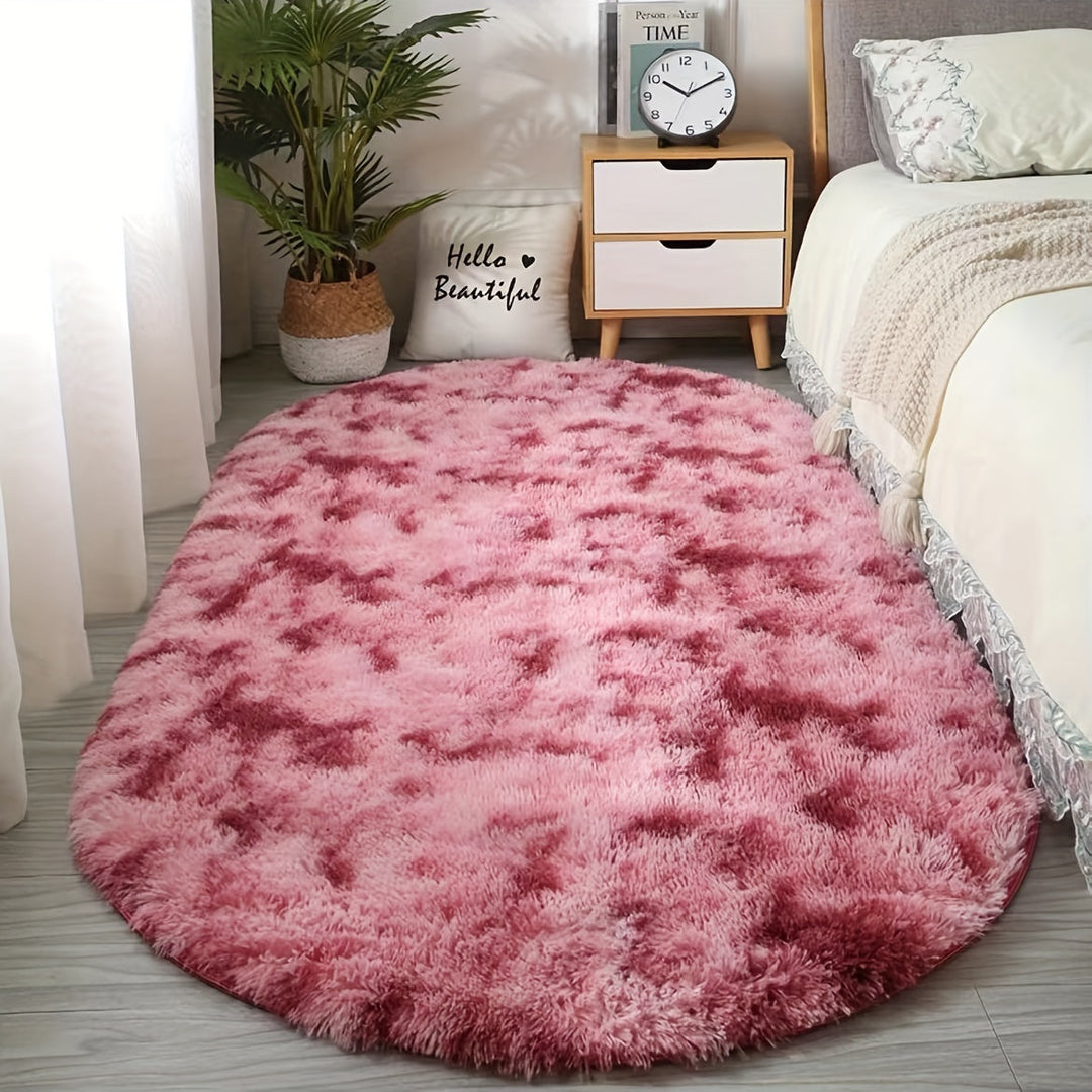 Tapis lavable ovale, doux et moelleux, en polyester de haute qualité pour intérieur.
