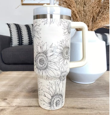 Mug isotherme polyvalent, avec paille et poignée, pour boissons chaudes/froides.