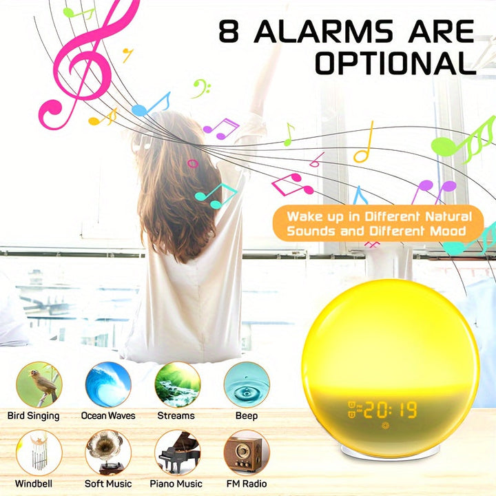 Réveil digital Halo Light: simulateur de lever de soleil, double alarme pour un réveil naturel et doux.