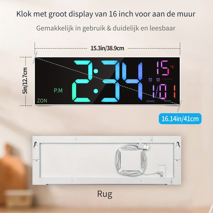 Décoration murale: horloge numérique LED géante facile à lire, 8 couleurs personnalisables.