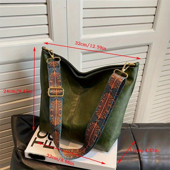 Sac bandoulière rétro pour femme, design géométrique, spacieux et idéal pour un usage quotidien.