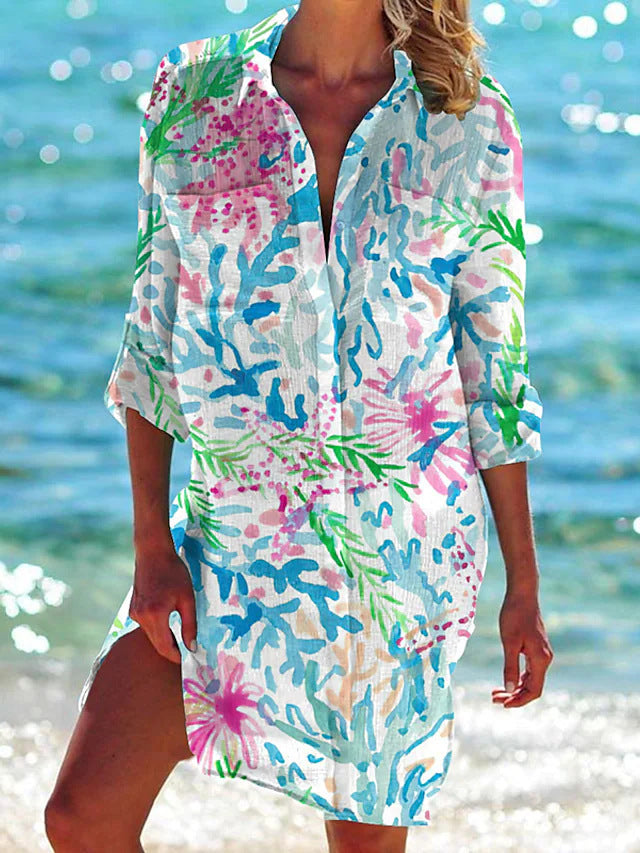 Silhouette en tunique de plage Ophelia, robe d'été chic pour femme, idéale pour les voyages et la plage.