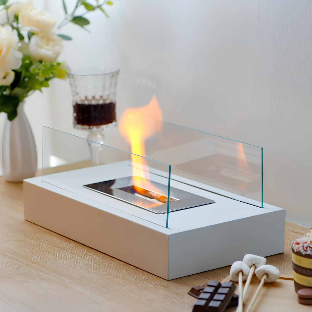 Cheminée de table LumaFlame design. Crée une ambiance lumineuse et chaleureuse sans effort, portable.