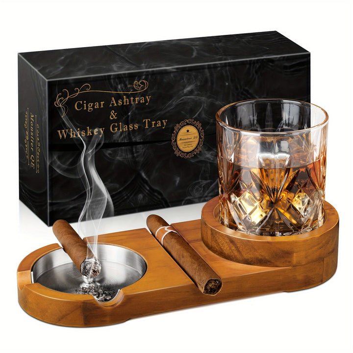 Cendrier et plateau à whiskey élégant pour hommes, idéal cadeau Fête des Pères.