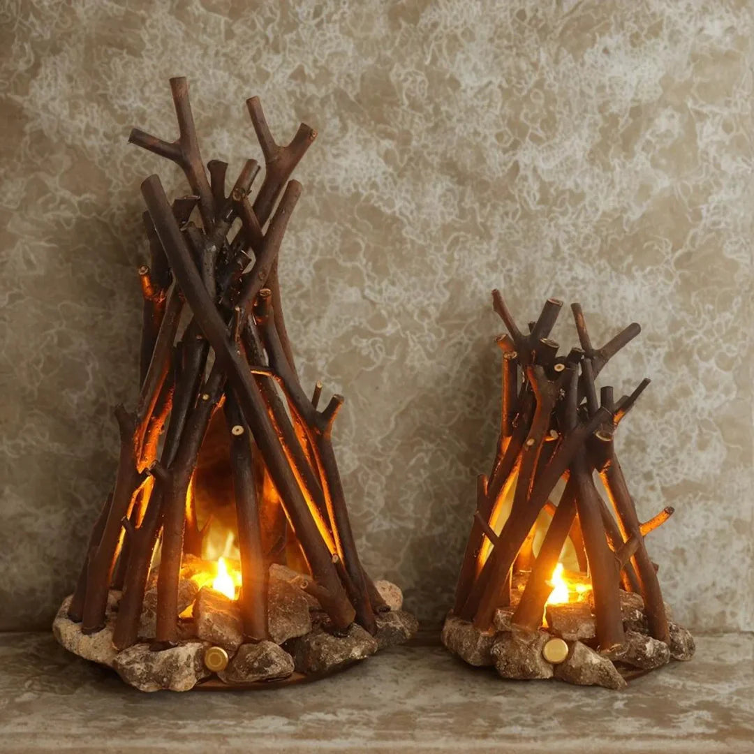 Lampe de table GlowWood bois, pierres, LED chaleureuse. Ambiance naturelle rustique salon.