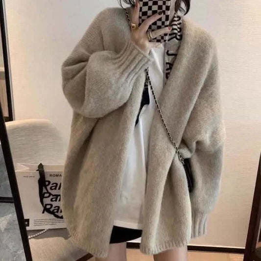 Oversized Cardigan i Polyester - V-ringning