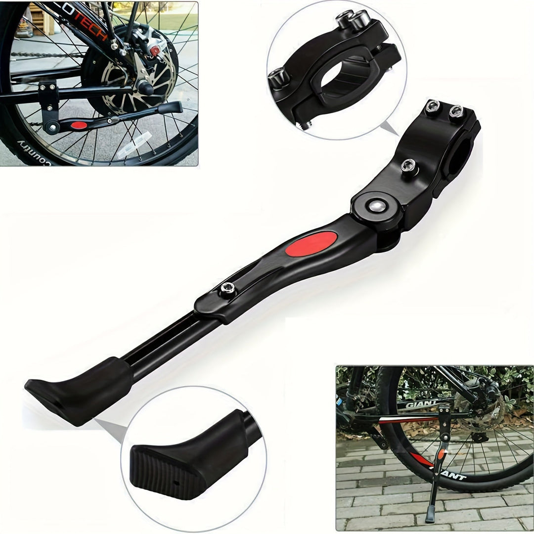 Support de béquille vélo réglable, noir, assurant stabilité pour VTT et vélos de route. Accessoire cyclisme.