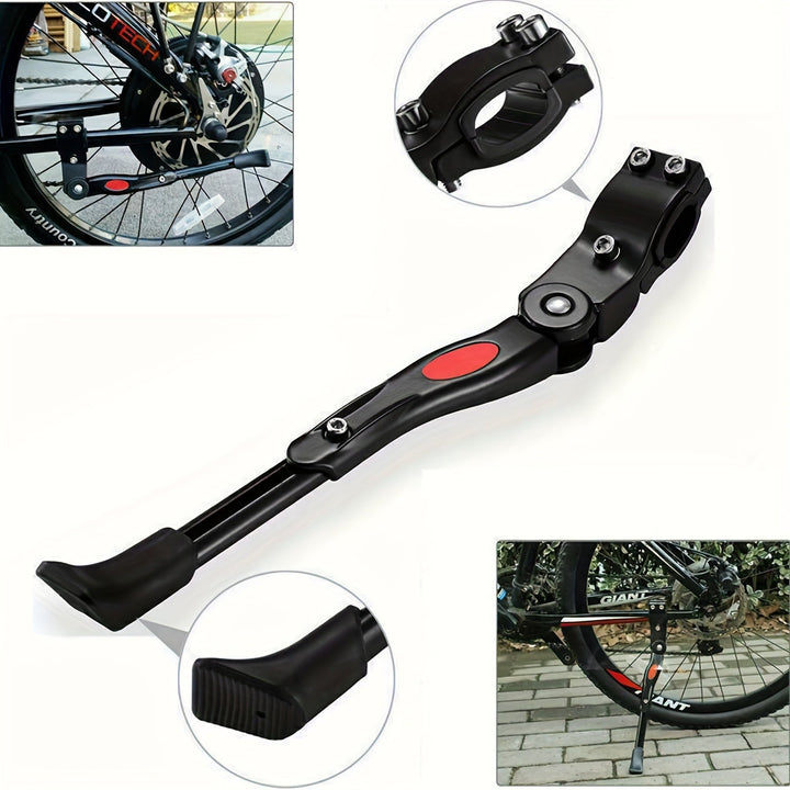 Support de béquille vélo réglable, noir, assurant stabilité pour VTT et vélos de route. Accessoire cyclisme.