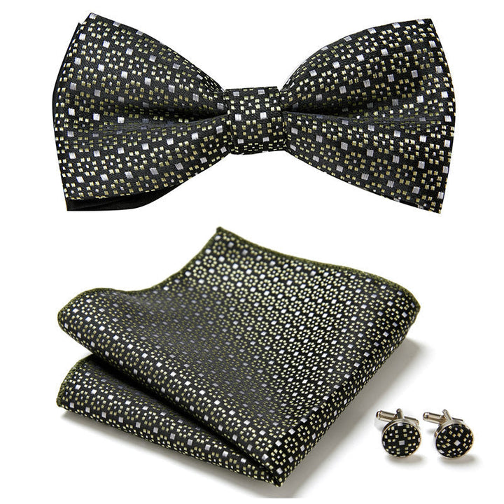 Set élégant homme : nœud papillon, pochette, boutons de manchette pour cérémonie et mariage.