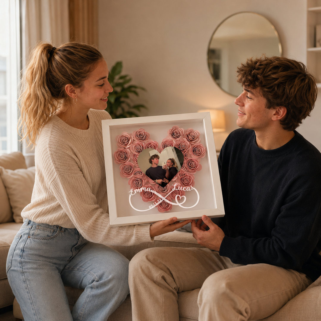 Cadre photo cœur personnalisé, une jolie décoration murale pour célébrer votre amour éternel.