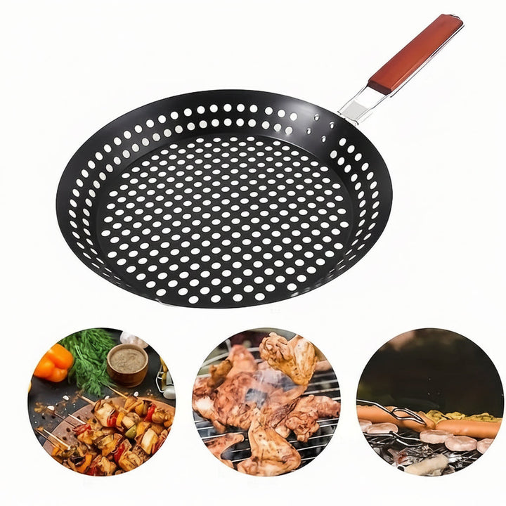 Poêle en fonte pour barbecue extérieur, excellente pour saisir et dorer viandes et poissons.