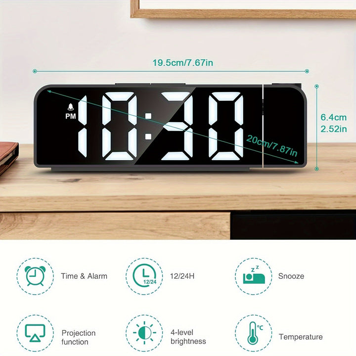 Projecteur d'heure LED USB pour chambre, un gadget moderne et pratique au bureau.