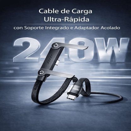 Cable de Carga Rápida USB-C 2-en-1 con Soporte Integrado para Móvil y Tablet