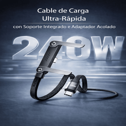 Cable de Carga Rápida USB-C 2-en-1 con Soporte Integrado para Móvil y Tablet
