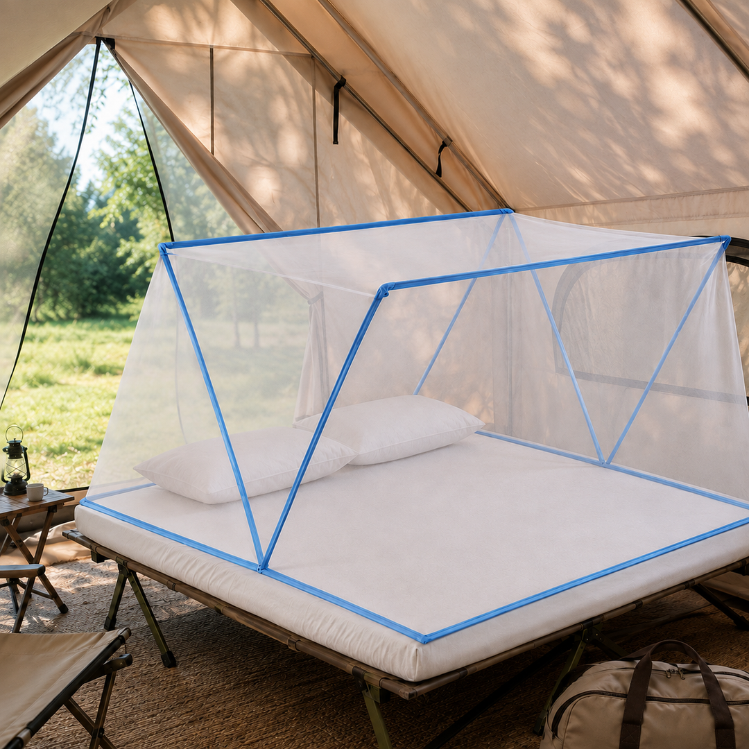 Tente dôme anti-moustiques MosquiDome, pliable et facile à transporter, pour une protection efficace en intérieur ou extérieur.