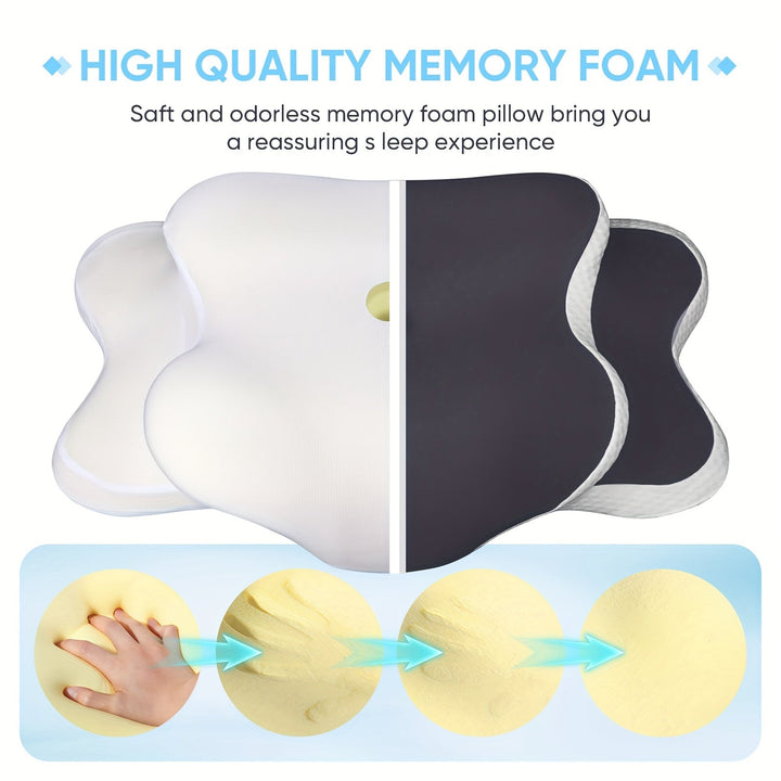 Coussin cou ergonomique mousse mémoire soulage les douleurs cervicales pour un sommeil confortable des adultes.