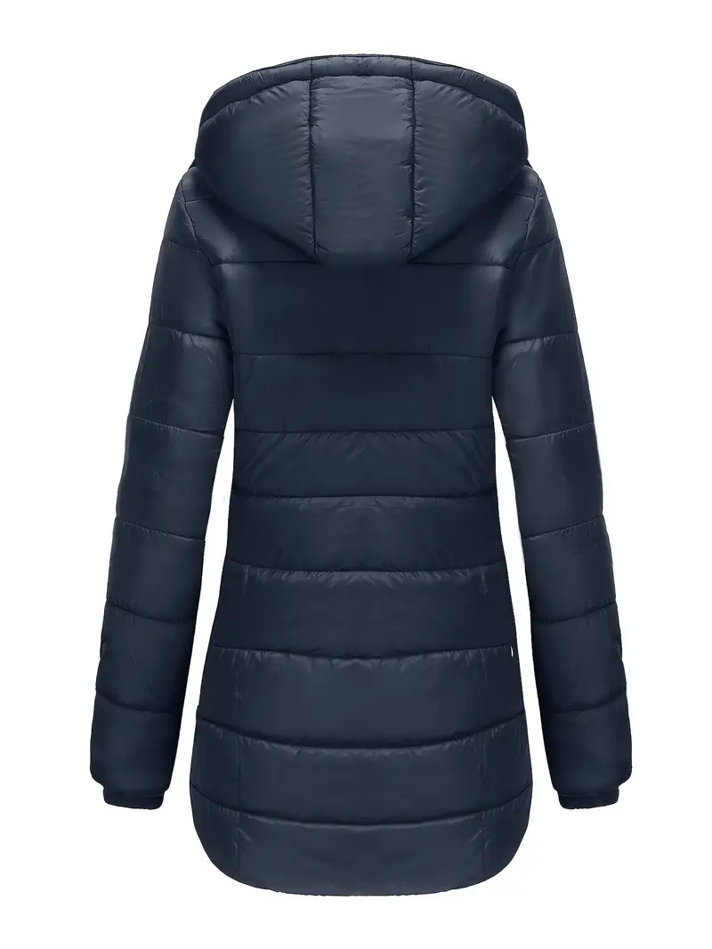 Manteau d'hiver femme élégant et urbain, mi-longue, chaud et imperméable.