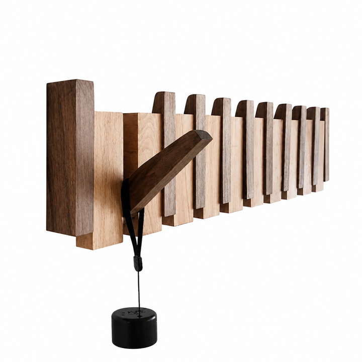 Porte-manteau mural design piano élégant en bois massif, crochets fonctionnels pour entrée organisée.