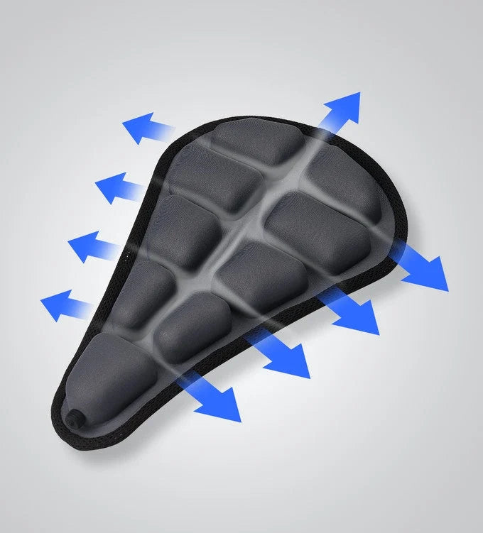 LuxRide coussin de selle vélo gonflable bleu. Idéal longue distance, support lombaire, confort cyclisme amélioré.