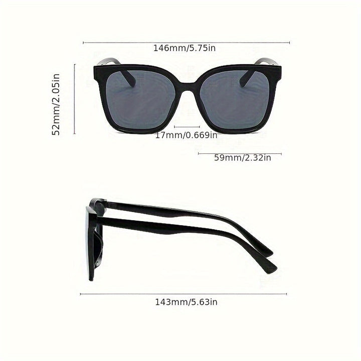 Détail des lunettes de soleil carrées noires pour femme. Design chic et fonctionnel avec protection UV.