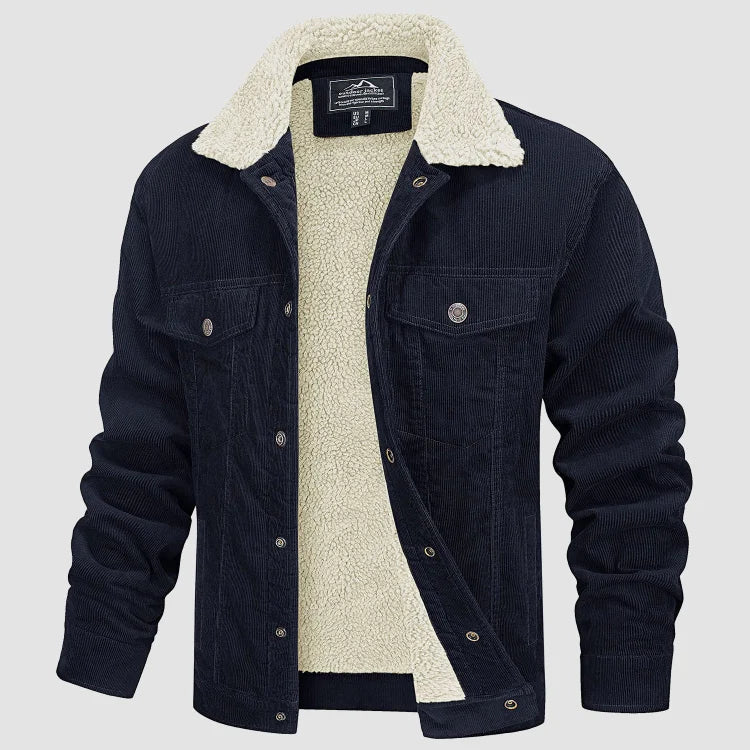 Veste trucker chaude pour homme en bleu marine, idéale pour l'hiver. Un manteau casual et élégant pour votre look.