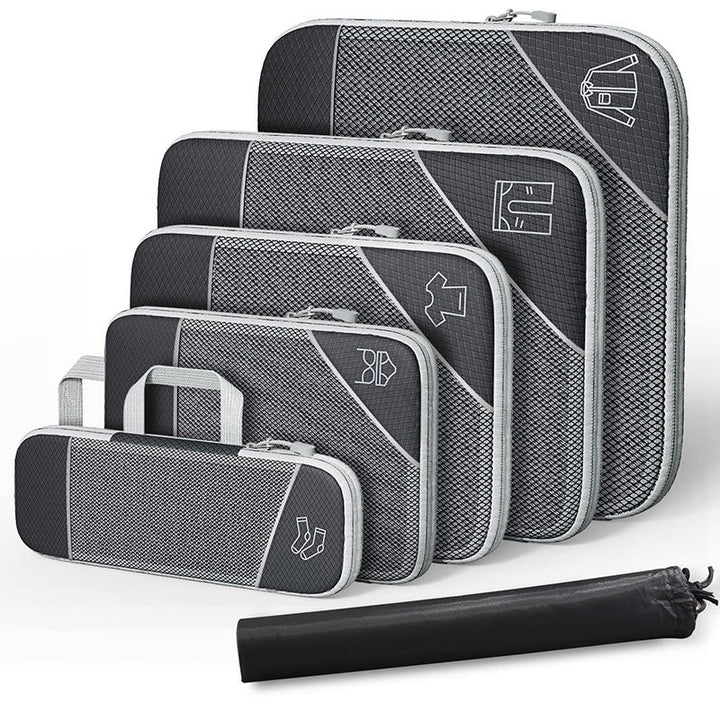 Set de 8 organisateurs de bagages PackPro, compression pour valise, rangement voyage pratique et anti-plis.