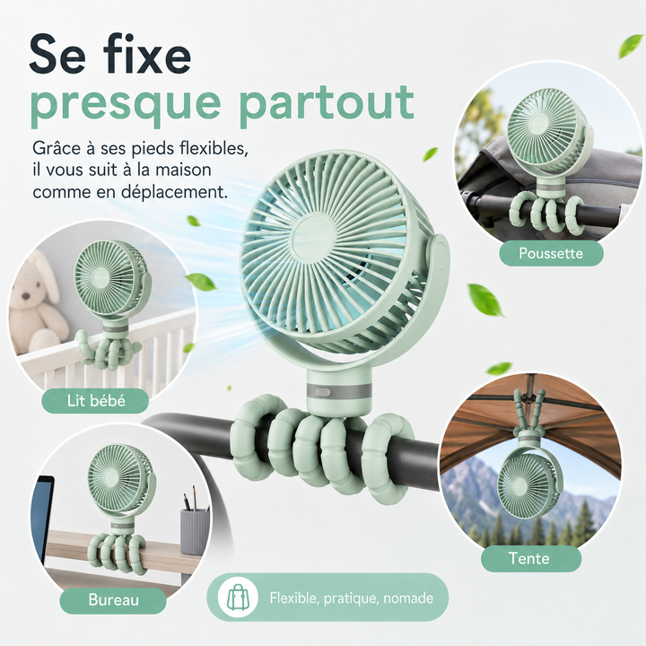 Ventilateur de bureau USB pliable, silencieux et efficace pour travailler au frais.