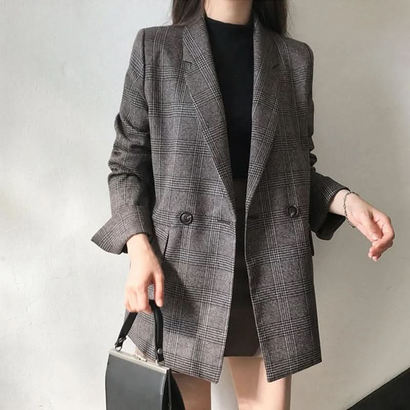 Kvinnors Midjelång Rutig Blazer - Oversized Passform