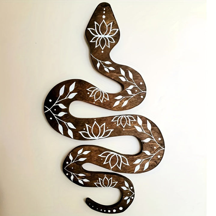 Art mural spirituel bohème avec serpent et lotus, créant une ambiance zen et unique pour la maison.