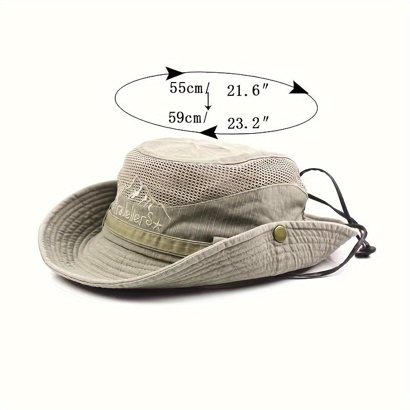 Chapeau de soleil vert armée, pliable, respirant, protection UV. Idéal pour extérieur et plage.