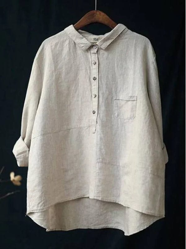 Blouse femme Elvie blanche intemporelle, chemisier décontracté à manches longues pour printemps été.