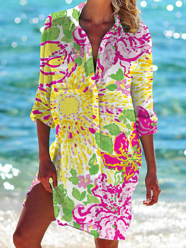 Tunique de plage Ophelia, robe d'été fluide avec col V, un incontournable pour les vacances femme.