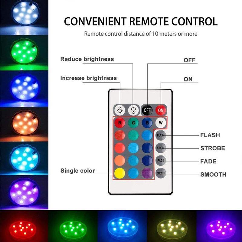 Éclairage LED flottant étanche avec télécommande, parfait pour bassin de jardin, fontaine ou éclairage décoratif.