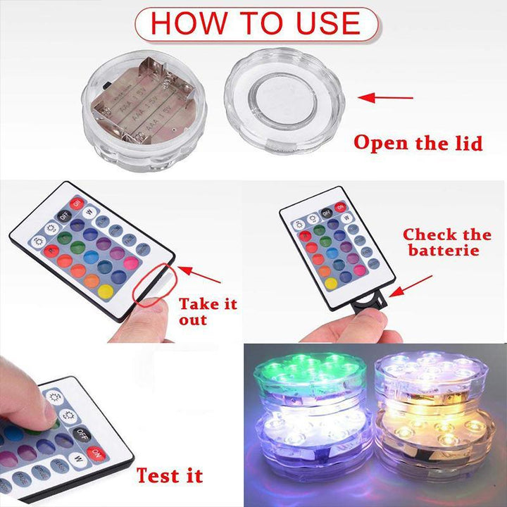 Ambiance lumineuse colorée sous l'eau avec cet éclairage LED submersible télécommandé pour bassin et extérieur.