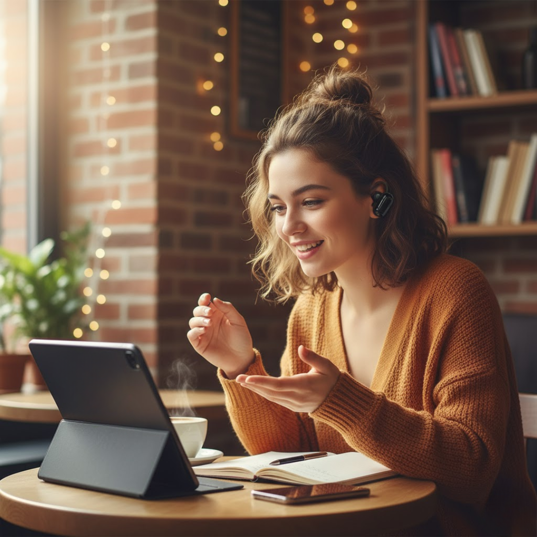 Traducteur IA portable : écouteurs Bluetooth pour communication multilingue instantanée et fluide.