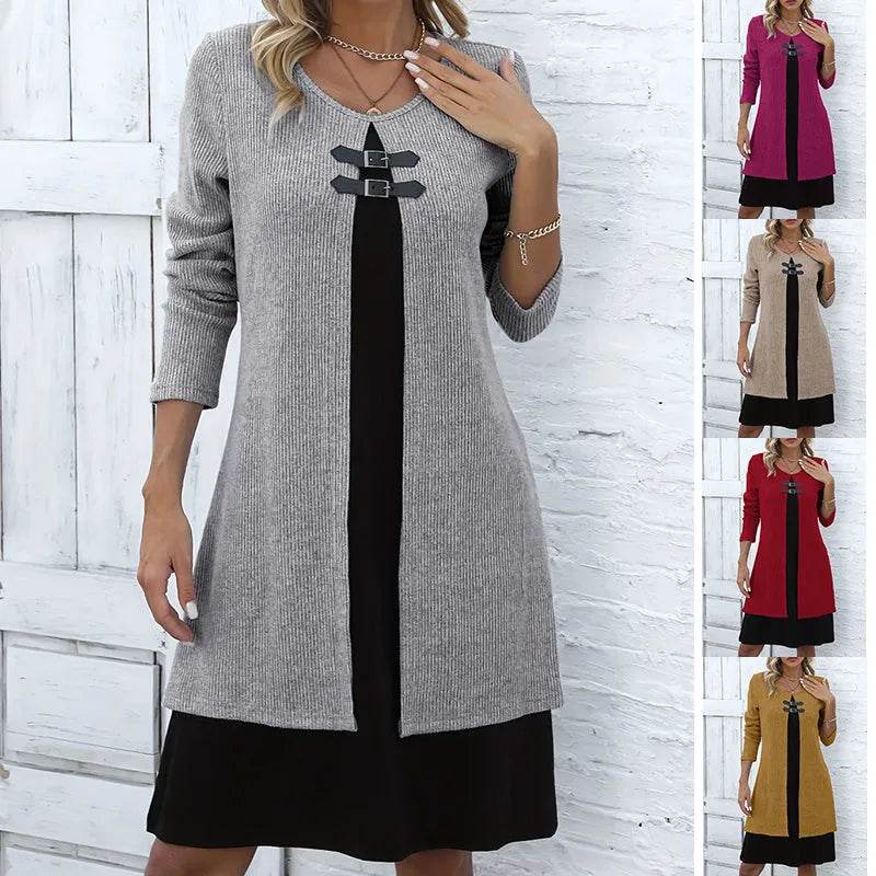 Robe femme chic mi-longue en coton extensible, coupe A. Idéale pour un style élégant et décontracté polyvalent.