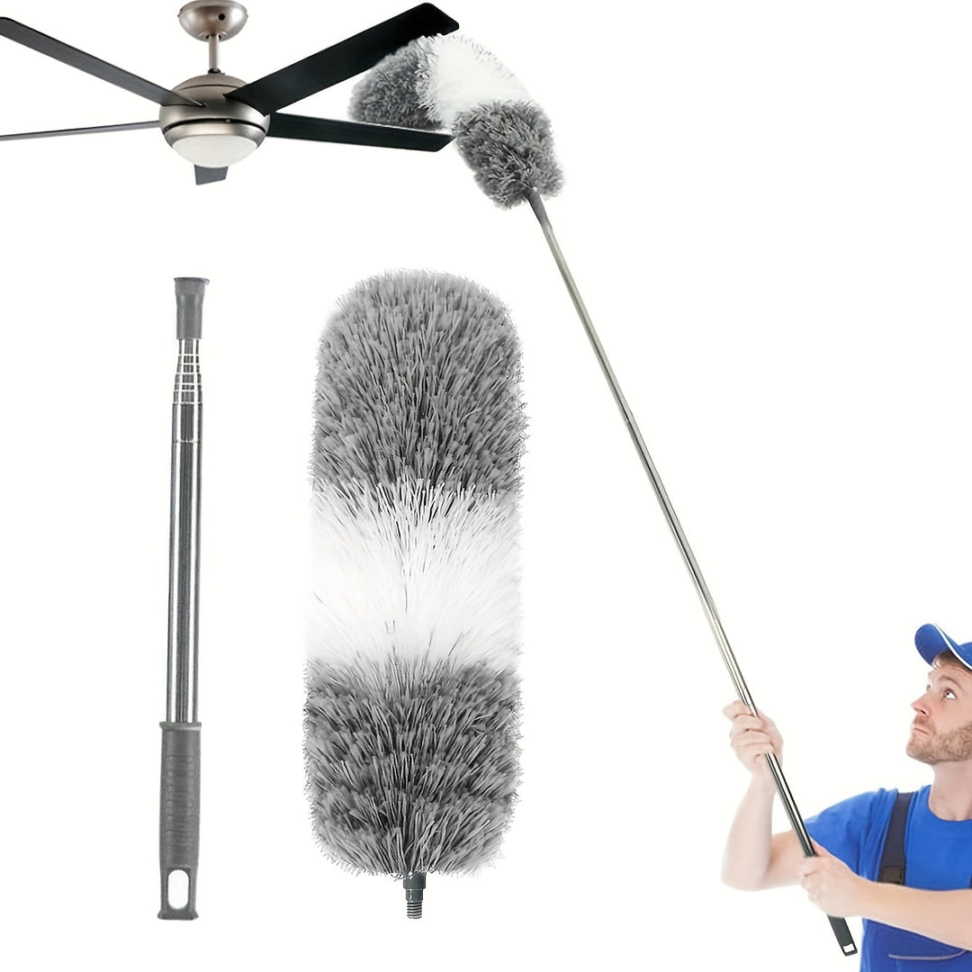 Nettoyage facile: plumeau télescopique LuxeDust en microfibre réutilisable pour toutes les surfaces hautes.