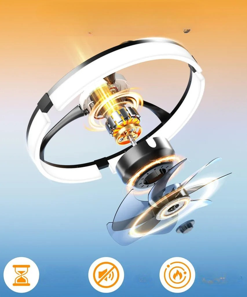 Ventilateur de plafond intelligent avec éclairage LED ajustable par télécommande, crée une ambiance parfaite.