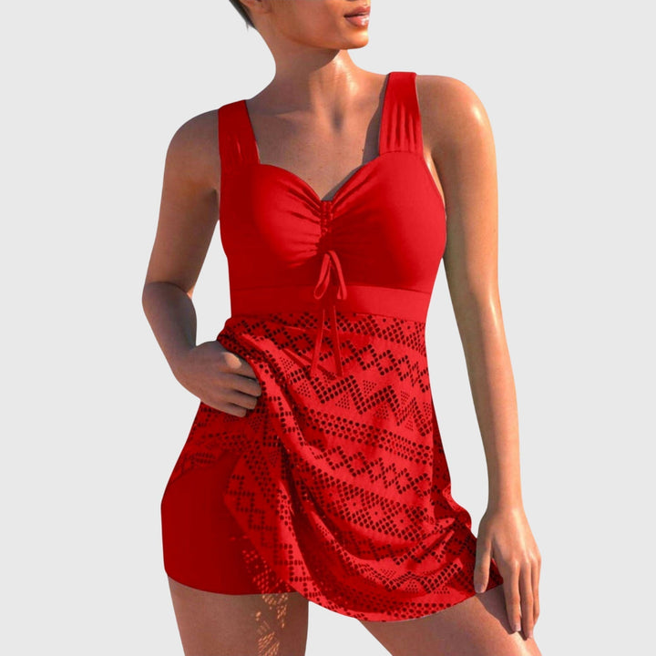 Tankini femme à jupe en dentelle, maillot de bain deux pièces avec short intégré, ajustement confortable.