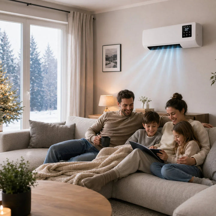 Climatiseur chauffage d'appoint portable, installation facile, idéal pour confort thermique bureau/maison.