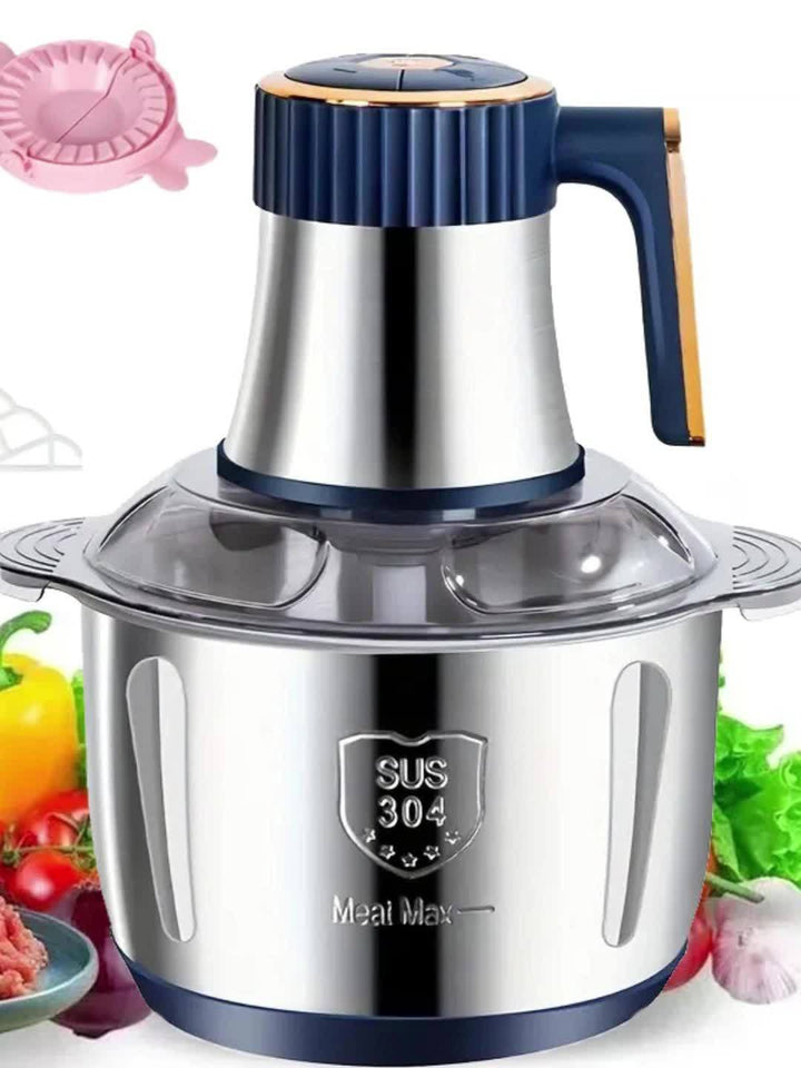 Robot de cuisine multifonction puissant bleu/vert, hachoir à viande et coupe-légumes pour la cuisine.