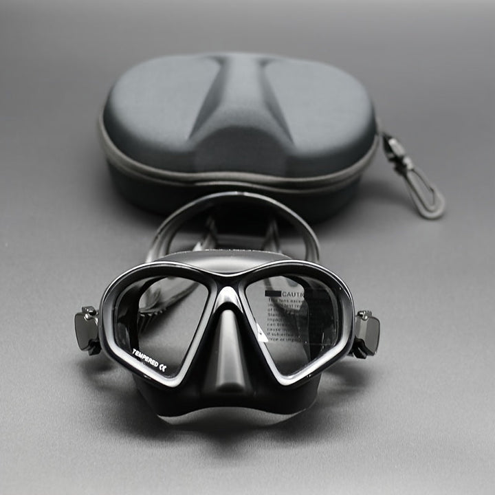 Masque de plongée professionnel, confortable en silicone, verre trempé, anti-buée et fixation caméra.