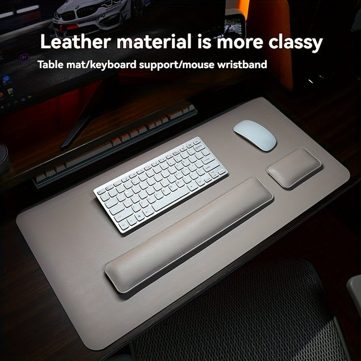 Tapis de souris ergonomique avec repose-poignets en cuir PU, offrant confort et soutien pour la main.