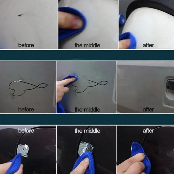 Gros plan sur le gel efface-rayures pour voiture, un rénovateur professionnel pour une carrosserie sans défaut.