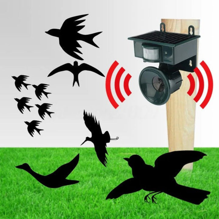Effaroucheur d'oiseaux technologique solaire, avec capteur de mouvement et alarme, protégeant votre extérieur.