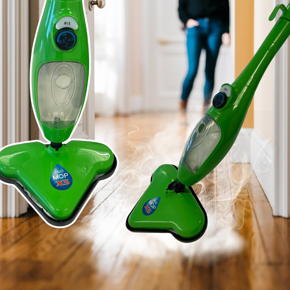 Balai vapeur H2O X5 5-en-1 pour un nettoyage écologique puissant de toute la maison, sans produits chimiques.