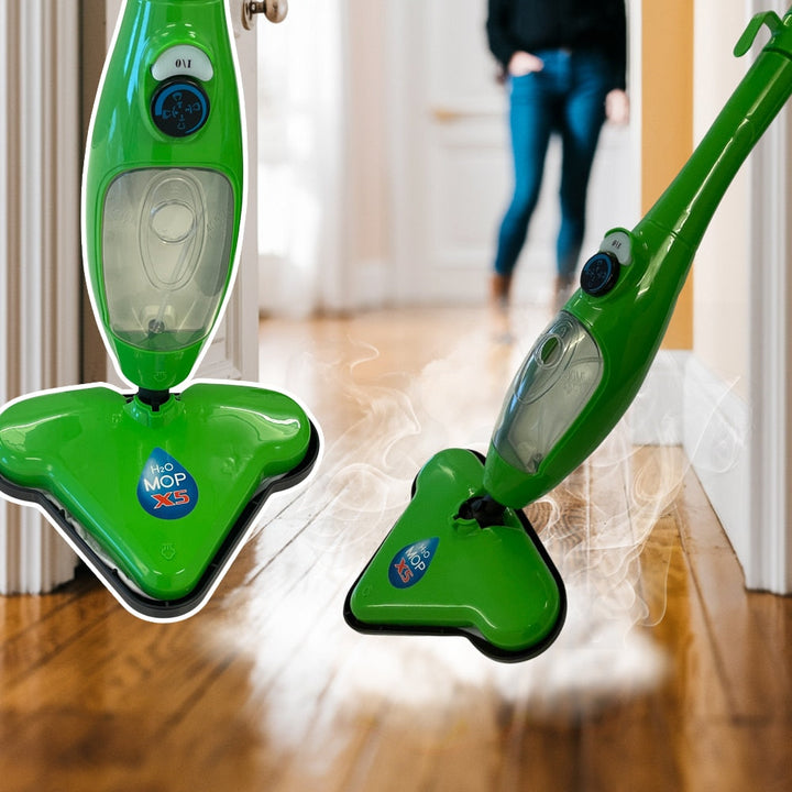 Balai vapeur H2O X5 5-en-1 pour un nettoyage écologique puissant de toute la maison, sans produits chimiques.