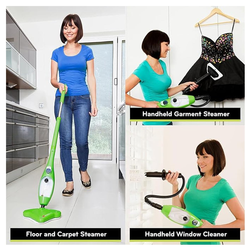 Balai vapeur H2O X5 pour un nettoyage hygiénique des sols durs et tapis, éliminant saleté et bactéries sans chimie.