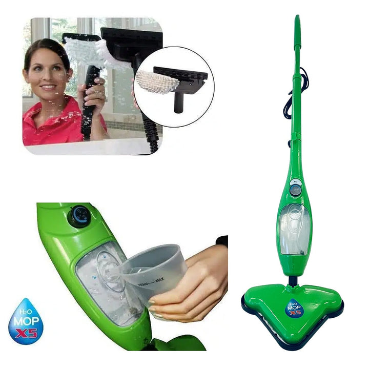 Balai vapeur H2O X5 multi-surface, idéal pour nettoyer fenêtres, miroirs et salle de bain sans effort ni produits.